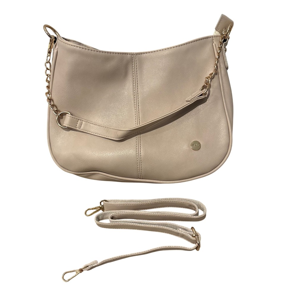 Modern+Chic Crossbody Shoulder Bag Womens Beige Faux Leather Gold Chain Detail
